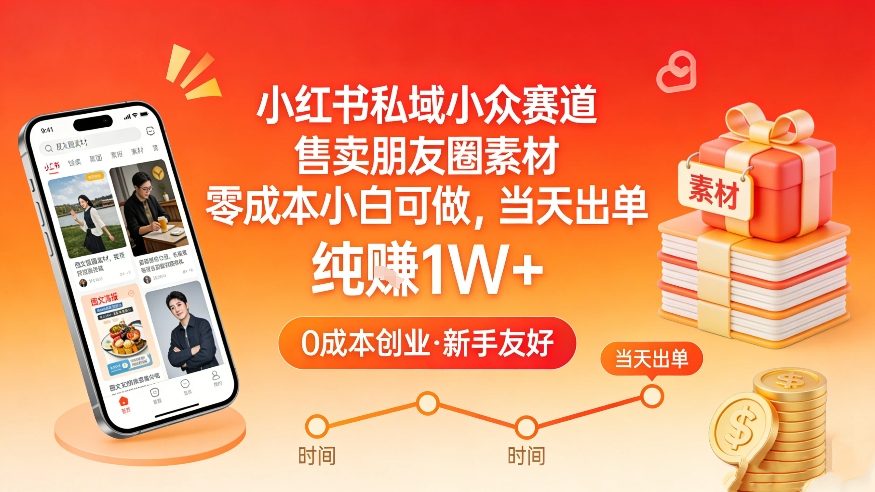 小红书私域小众赛道，售卖朋友圈素材，零成本小白可做，当天出单，月入1W+-悟空知识星球