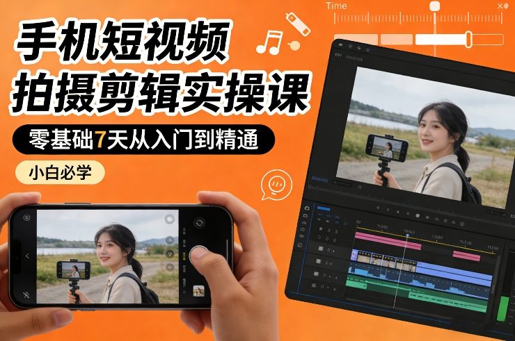 手机短视频拍摄剪辑实操课，零基础7天从入门到精通，小白必学-悟空知识星球