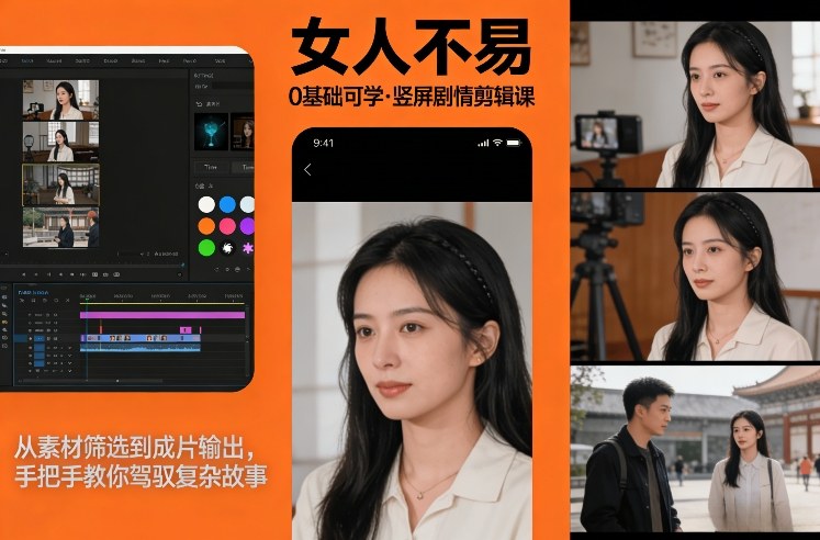 0基础可学！《女人不易》竖屏剧情剪辑课，从素材筛选到成片输出，手把手教你驾驭复杂故事-悟空知识星球