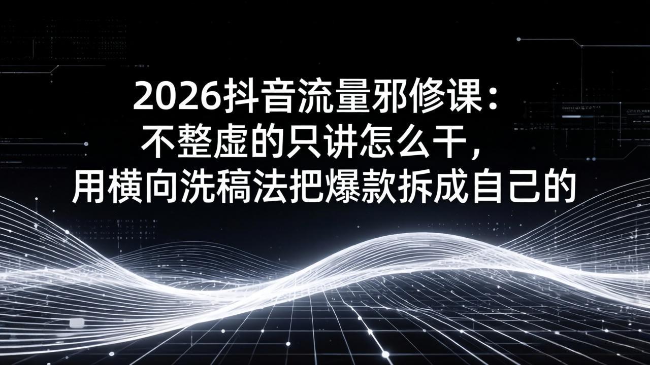 （17725期）2026抖音流量邪修课：不整虚的只讲怎么干，用横向洗稿法把爆款拆成自己的-悟空知识星球