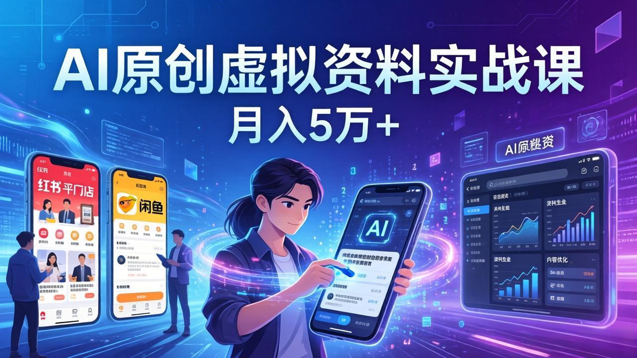 (17657期)AI原创虚拟资料实战课:2026新机会,小红书闲鱼开店,普通人用AI轻松变现,月入5万+-悟空知识星球