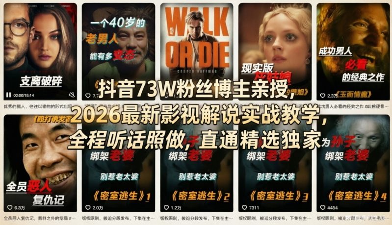 抖音73W粉丝博主亲授，2026最新影视解说实战教学，全程听话照做，直通精选独家-悟空知识星球