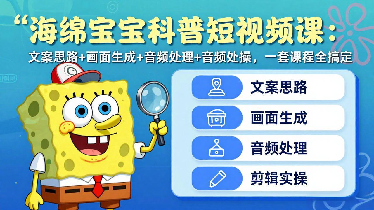 （17756期）海绵宝宝科普短视频课：文案思路+画面生成+音频处理+剪辑实操，一套课程全搞定-悟空知识星球