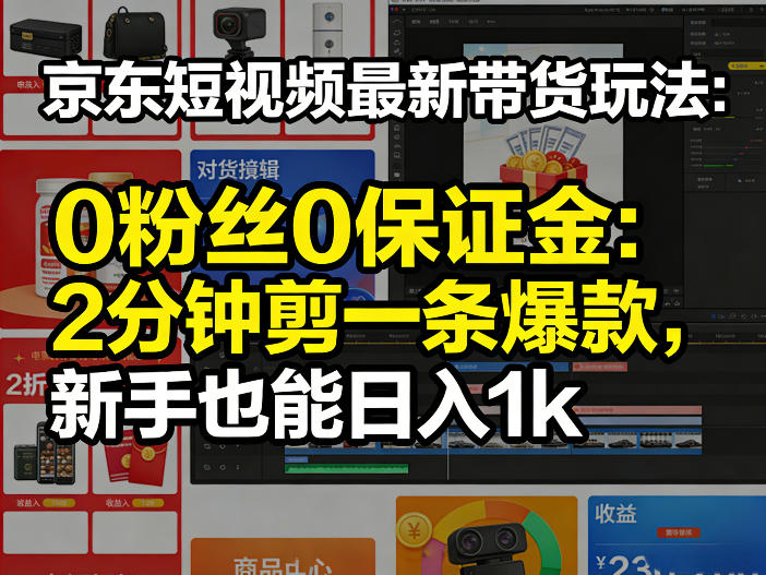 京东短视频最新带货玩法，0粉丝0保证金，2分钟剪一条爆款，新手也能日入1k+【揭秘】-悟空知识星球