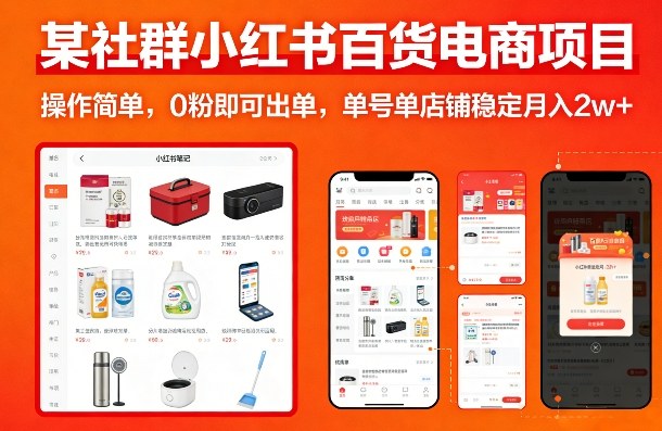 某社群小红书百货电商项目，操作简单，0粉即可出单，单号单店铺稳定月入2w+-悟空知识星球