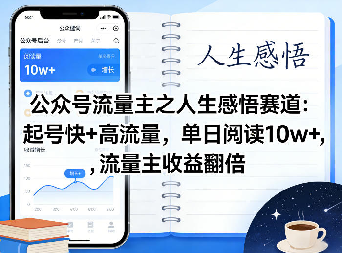 公众号流量主之人生感悟赛道，起号快+高流量，单日阅读10w+，流量主收益翻倍-悟空知识星球
