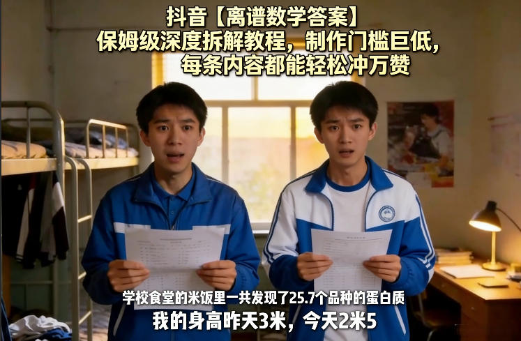抖音【离谱数学答案】保姆级深度拆解教程，制作门槛巨低，每条内容都能轻松冲万赞，附详细步骤-悟空知识星球