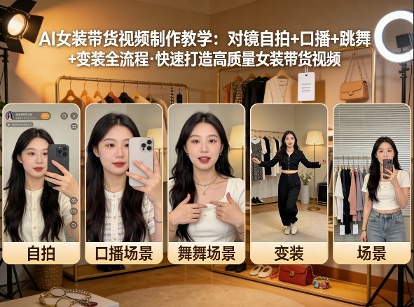 AI女装带货视频制作教学，对镜自拍、口播、跳舞、变装全流程，快速打造高质量女装带货视频-悟空知识星球