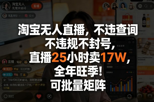 淘宝无人直播，不违规不封号，直播25小时卖17W，全年旺季！可批量矩阵【揭秘】-悟空知识星球
