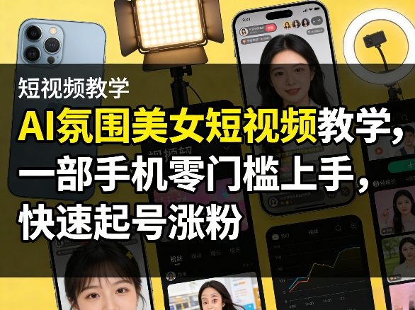 AI氛围美女短视频教学，一部手机零门槛上手，快速起号涨粉-悟空知识星球