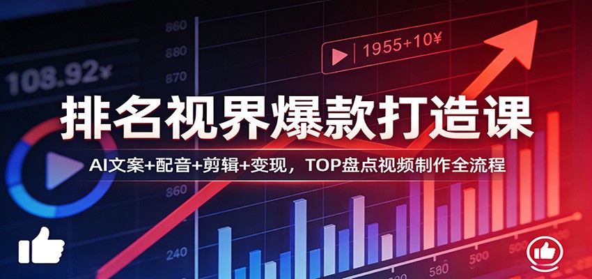 排名视界爆款打造课：AI文案+配音+剪辑+变现，TOP盘点视频制作全流程-悟空知识星球
