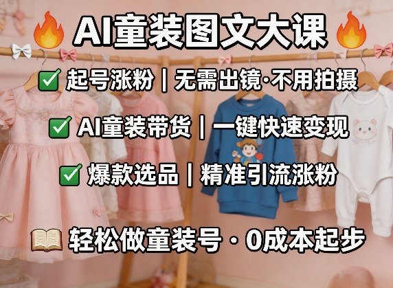 AI童装图文剪辑，某社群童装图文大课，起号涨粉、AI童装带货、爆款选品，无需出镜和拍摄-悟空知识星球