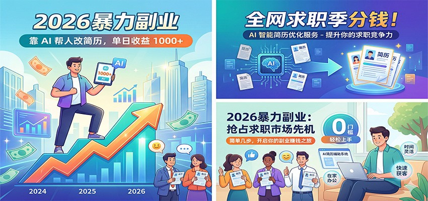 2026暴力副业：靠AI帮人改简历，单日收益1000+，全网求职季分钱-悟空知识星球