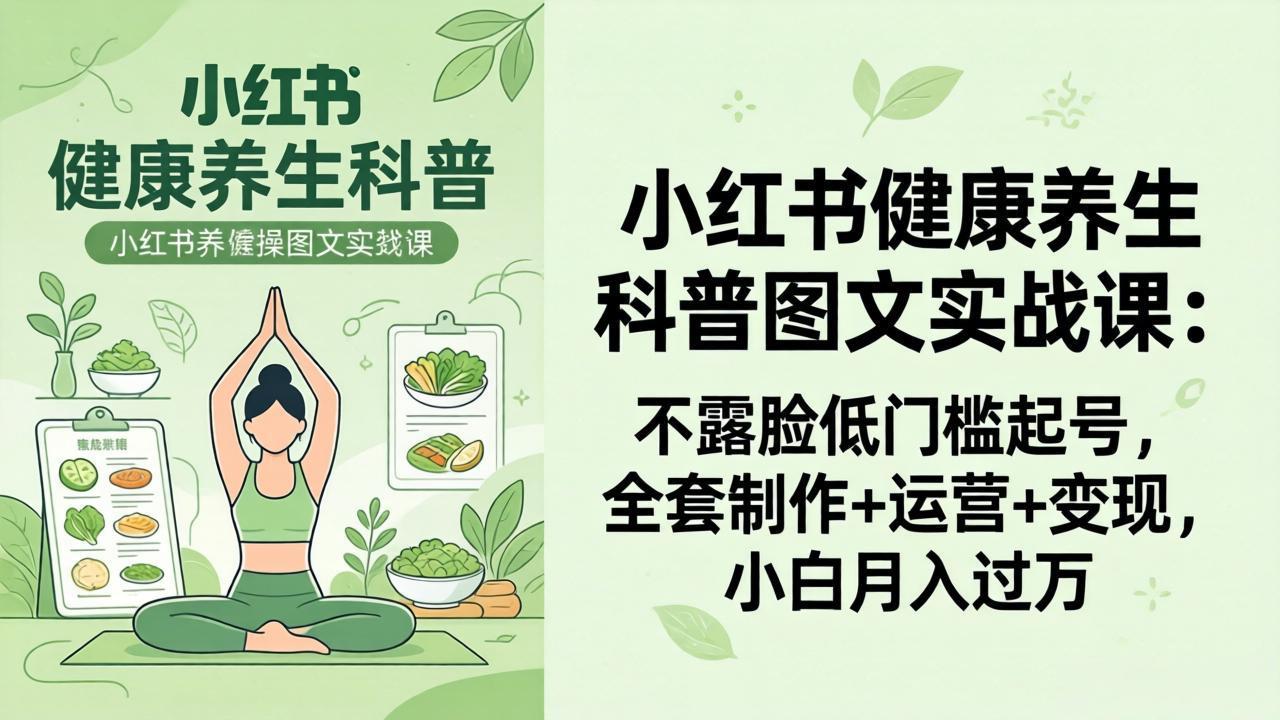 （18033期）2026小红书健康养生科普图文实战课：不露脸低门槛起号，全套制作+运营+变现，小白月入过万-悟空知识星球