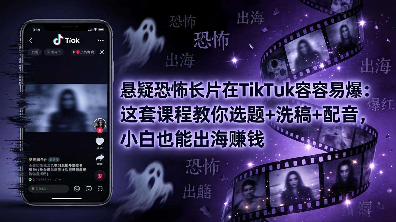 （18220期）悬疑恐怖长片在TikTok最容易爆：这套课程教你选题+洗稿+配音，小白也能出海赚钱-悟空知识星球