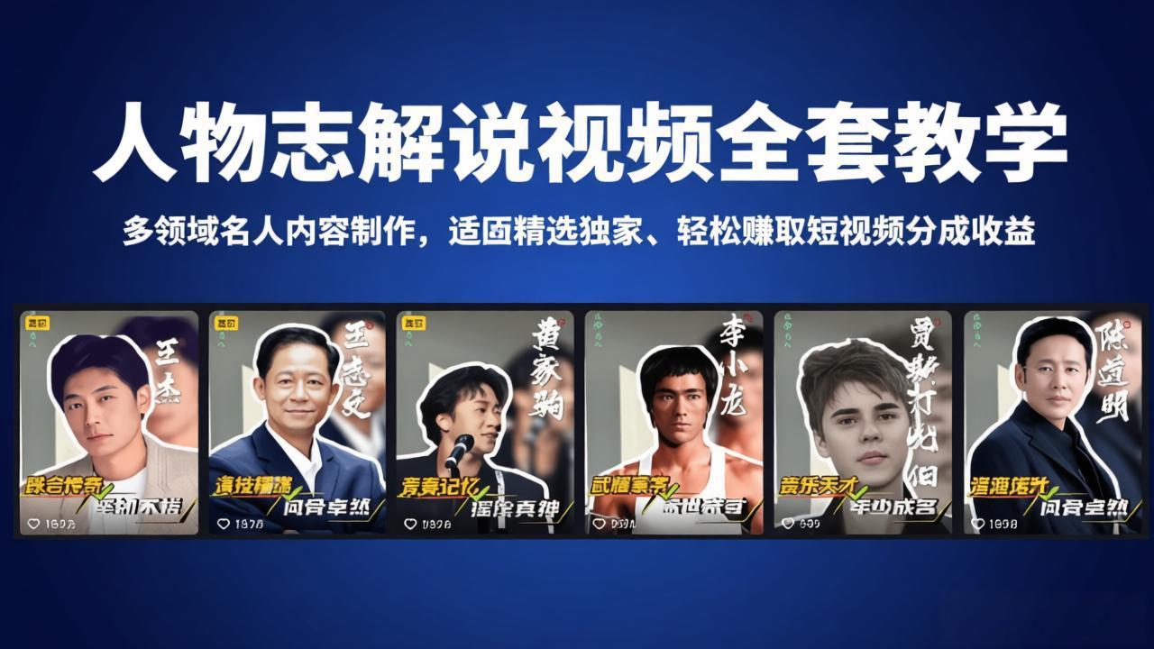 （18205期）人物志解说视频全套教学，多领域名人内容制作，适配精选独家，轻松赚取短视频分成收益-悟空知识星球