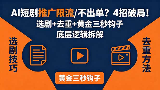 （18253期）AI短剧推广总被限流、不出单？4招选剧+去重技巧+黄金三秒钩子，手把手拆解底层逻辑-悟空知识星球