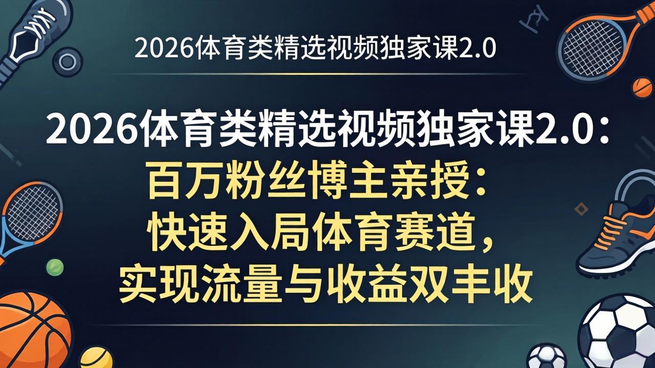 （17991期）2026体育类精选视频独家课2.0：百万粉丝博主亲授：快速入局体育赛道，实现流量与收益双丰收-悟空知识星球