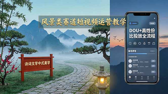 （17992期）风景类赛道短视频运营教学：诗词文学中式美学，新号养号对标账号定位，DOU+高性价比投放全流程-悟空知识星球