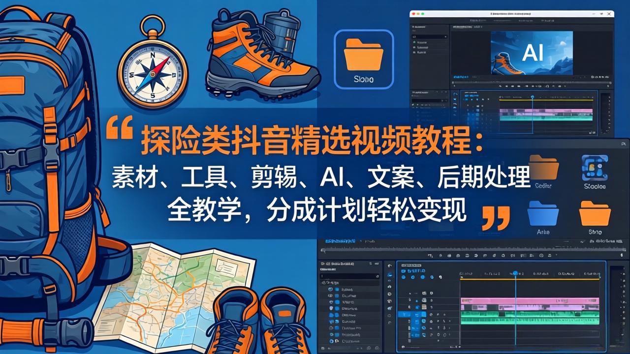 （17994期）探险类抖音精选视频教程：素材、工具、剪辑、AI、文案、后期处理全教学，分成计划轻松变现-悟空知识星球