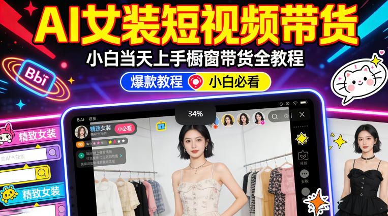 AI女装短视频橱窗带货：小白零门槛当天上手，高佣金爆款轻松賺！-悟空知识星球