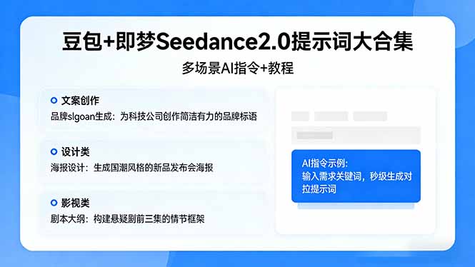 (17935期)豆包+即梦Seedance2.0提示词大合集:多场景AI指令+教程,解锁文案、设计、影视高效创作-悟空知识星球