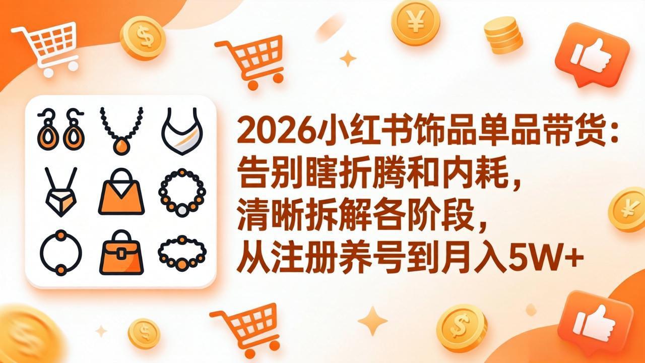 （17861期）2026小红书饰品单品带货：告别瞎折腾和内耗，清晰拆解各阶段，从注册养号到月入5W+-悟空知识星球