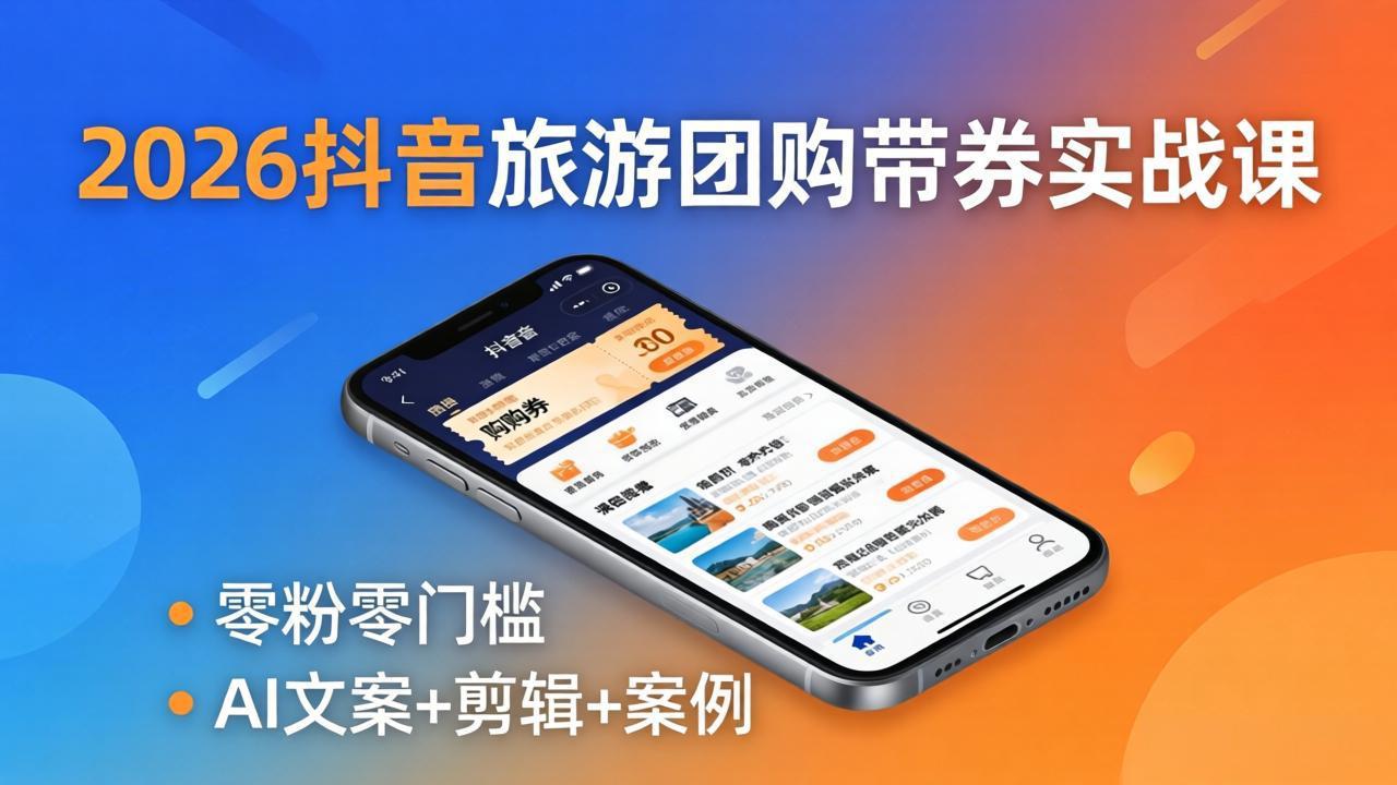 （18175期）2026抖音旅游团购带券实战课：零粉零门槛，AI文案+剪辑+案例，躺着赚门票佣金-悟空知识星球