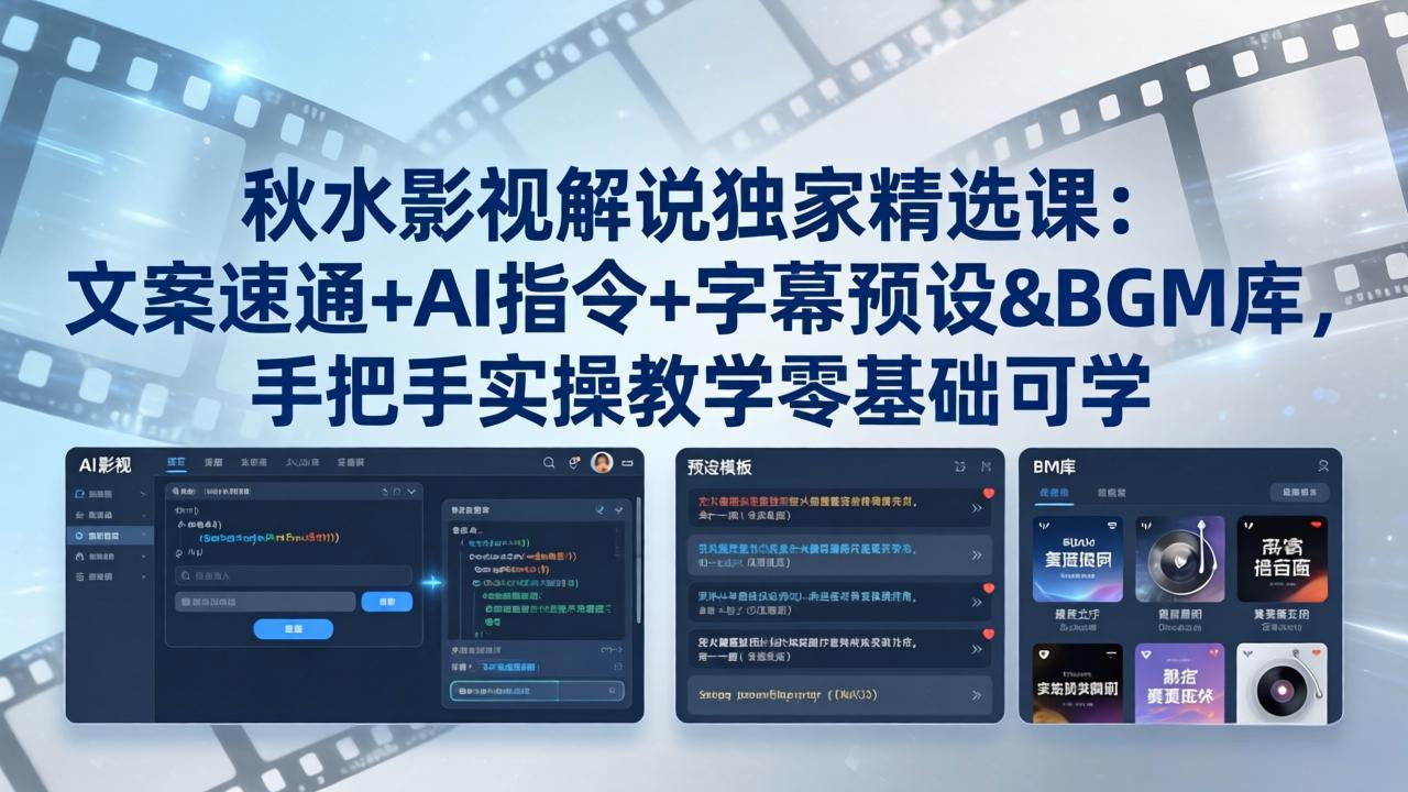 （18080期）秋水影视解说独家精选课：文案速通+AI指令+字幕预设+BGM库，手把手实操教学零基础可学-悟空知识星球