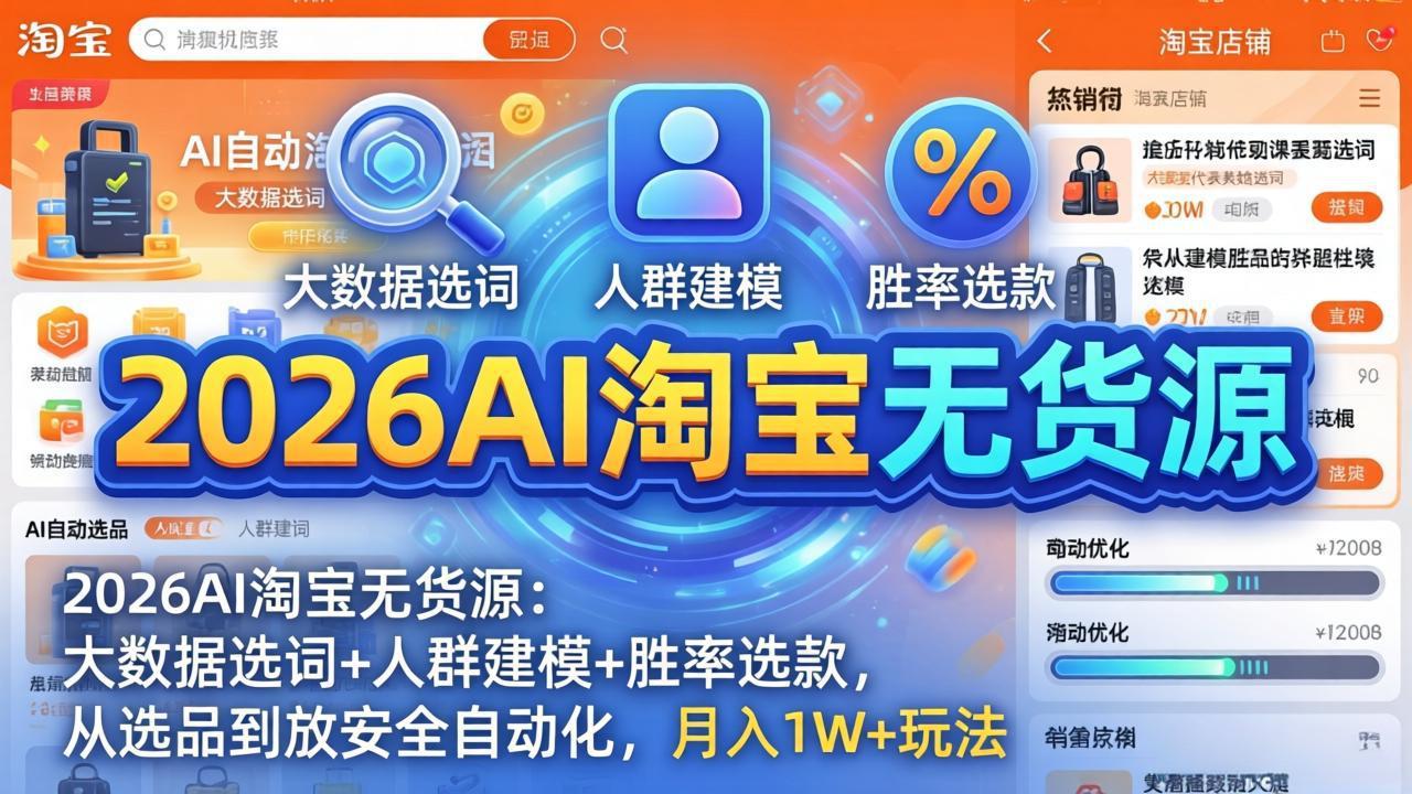 （18046期）2026AI淘宝无货源-4月更新：大数据选词+人群建模+胜率选款，从选品到放大全自动化，月入1W+玩法-悟空知识星球