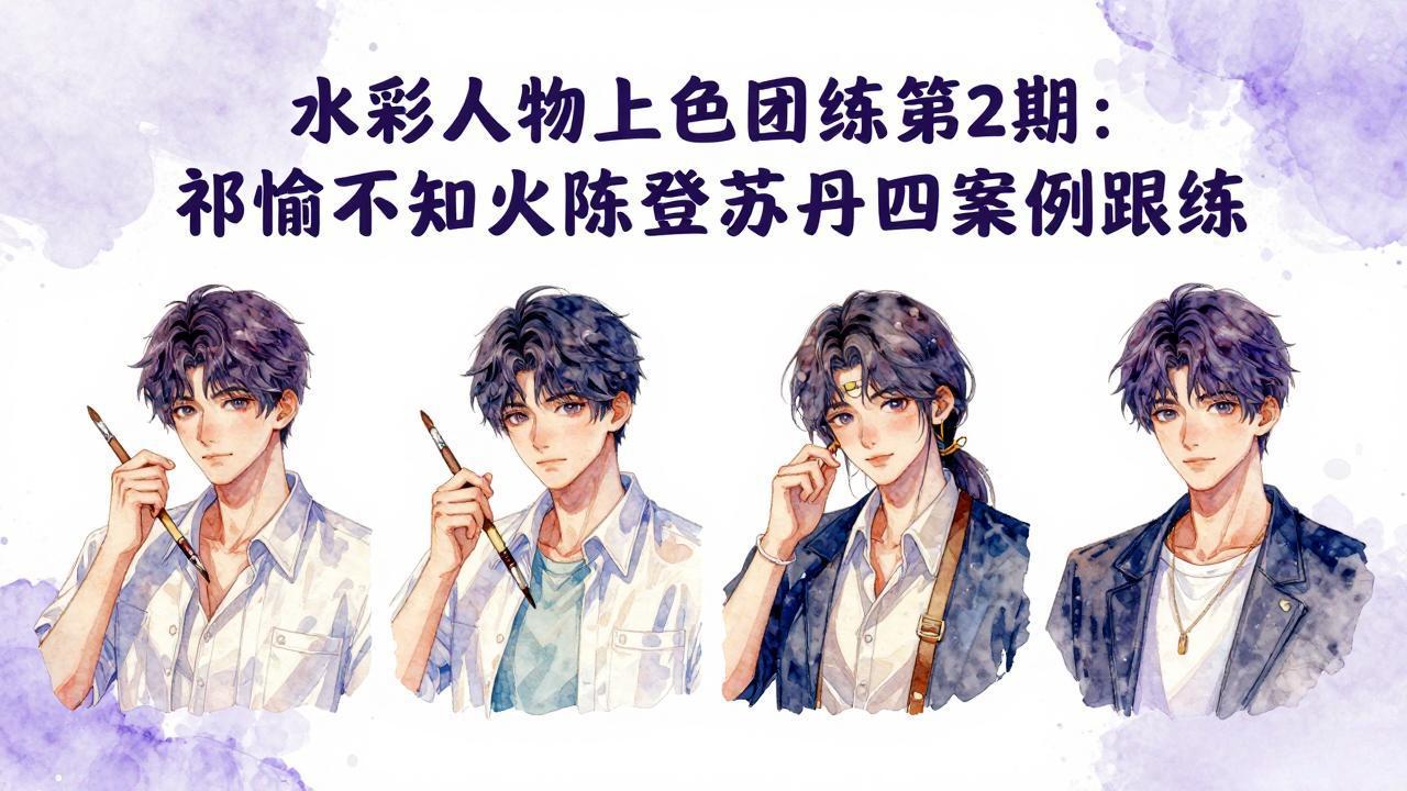 （17954期）水彩人物上色团练第2期：祁煜不知火陈登苏丹四案例跟练，手把手提升绘画能力-悟空知识星球