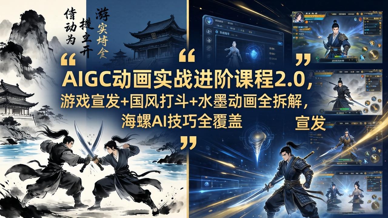 （18235期）AIGC动画实战进阶课程2.0，游戏宣发+国风打斗+水墨动画全拆解，海螺AI技巧全覆盖-悟空知识星球