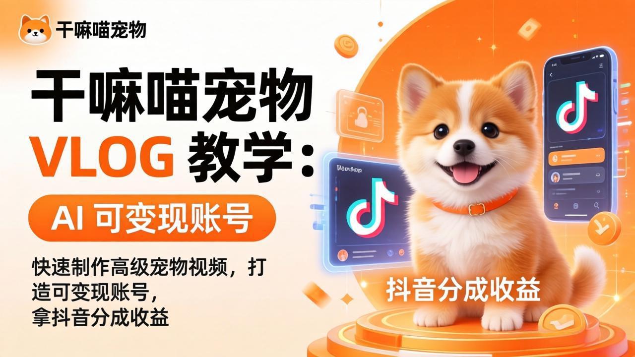 （17888期）干嘛喵宠物 VLOG 教学：AI 快速制作高级宠物视频，打造可变现账号，拿抖音分成收益-悟空知识星球