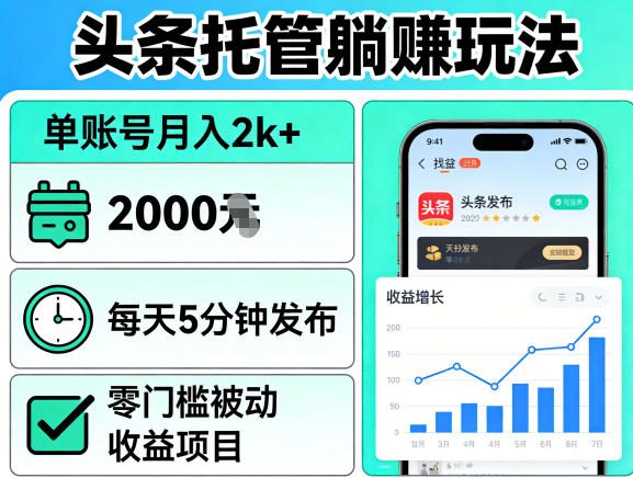 头条托管躺賺玩法，单账号月入2k+，每天5分钟发布即可，零门槛被动收益项目【揭秘】-悟空知识星球