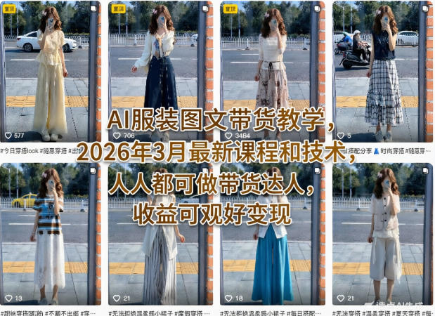 AI服装图文带货教学，2026年3月最新课程和技术，人人都可做带货达人，收益可观好变现-悟空知识星球