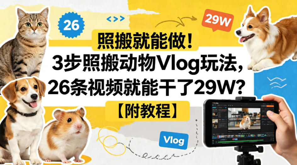 照搬就能做！3步照搬动物Vlog玩法，26条视频就能干了29W？【附教程】【赠coze一键生成工作流】-悟空知识星球