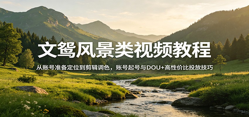 文鸳风景类视频教程：从账号准备定位到剪辑调色，账号起号与DOU+高性价比投放技巧-悟空知识星球