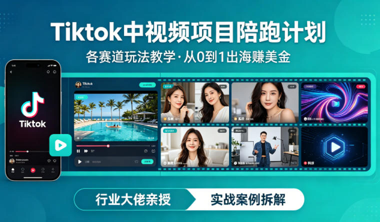 某大佬的Tiktok中视频项目陪跑，涵盖TK各个赛道玩法教学，从0到1出海賺美金-悟空知识星球