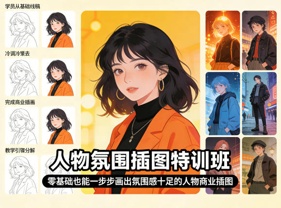 人物氛围插图特训班，零基础也能一步步画出氛围感十足的人物商业插图-悟空知识星球