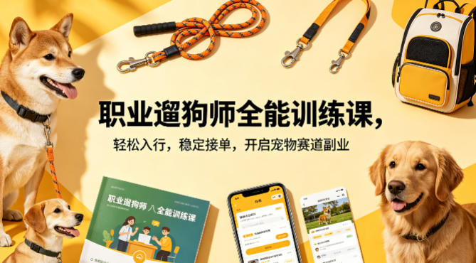 职业遛狗师全能训练课，轻松入行，稳定接单，开启宠物赛道副业-悟空知识星球