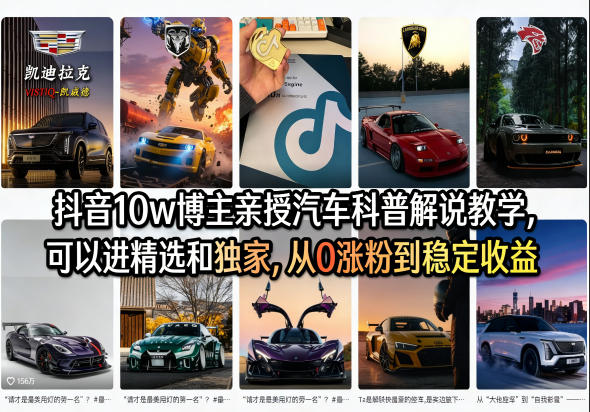 抖音10w博主亲授汽车科普解说教学，可以进精选和独家，从0涨粉到稳定收益（详细视频课程+1T素材）-悟空知识星球