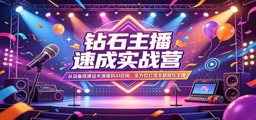 钻石主播速成实战营：从设备搭建话术演唱到AI应用，全方位打造全能娱乐主播-悟空知识星球