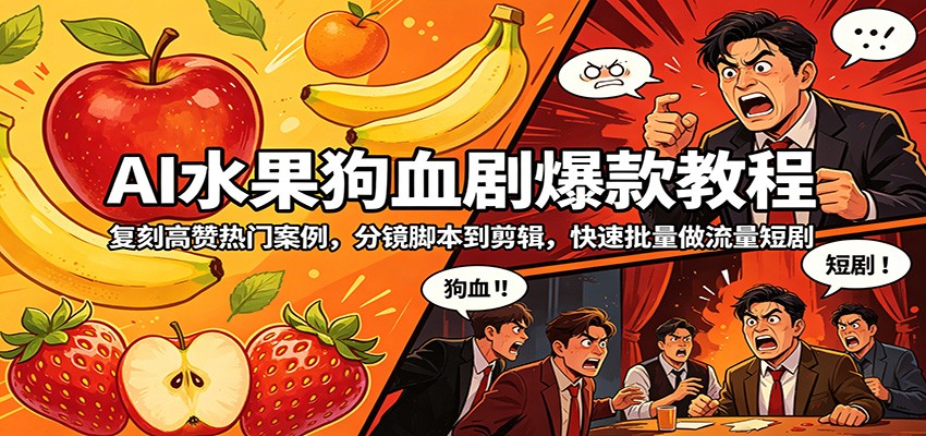 AI水果狗血剧爆款教程：复刻高赞热门案例，分镜脚本到剪辑，快速批量做流量短剧-悟空知识星球