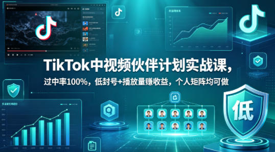 TikTok中视频伙伴计划实战课，过中率100%，低封号+播放量賺收益，个人矩阵均可做-悟空知识星球