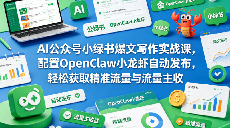 AI公众号小绿书爆文写作实战课，配置OpenClaw小龙虾自动发布，轻松获取精准流量与流量主收益-悟空知识星球