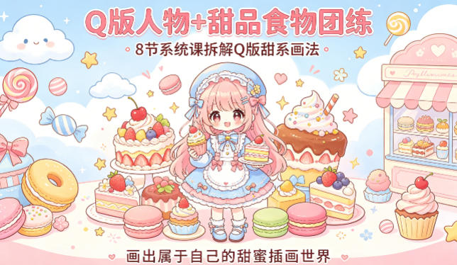 Q版人物+甜品食物团练，8节系统课拆解Q版甜系画法，画出属于自己的甜蜜插画世界-悟空知识星球