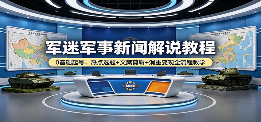 军迷军事新闻解说教程：0基础起号，热点选题+文案剪辑+消重变现全流程教学-悟空知识星球