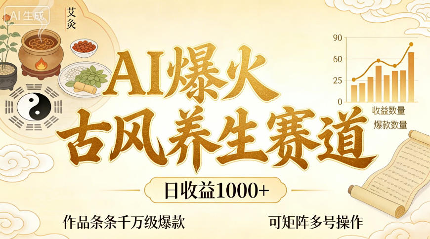 AI爆火古风养生赛道，日收益1k+单条作品点赞破万+，可矩阵多号操作【揭秘】-悟空知识星球