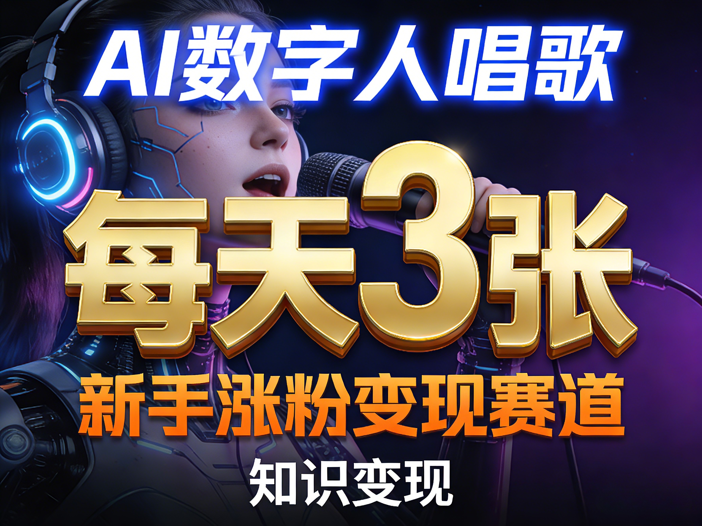 AI数字人唱歌，新手涨粉变现赛道，每天3张和知识付费，副业必备-悟空知识星球