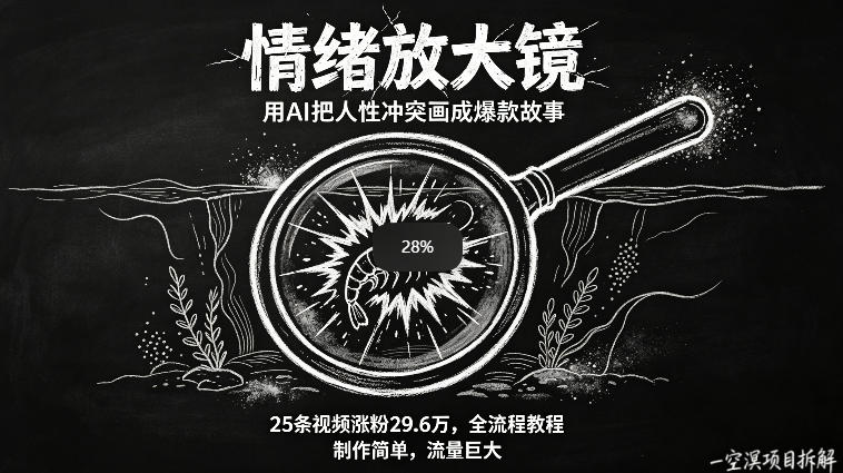 AI制作“情绪放大镜“视频，25条视频涨粉29.6W粉，流量巨大，制作简单，全流程教程-悟空知识星球